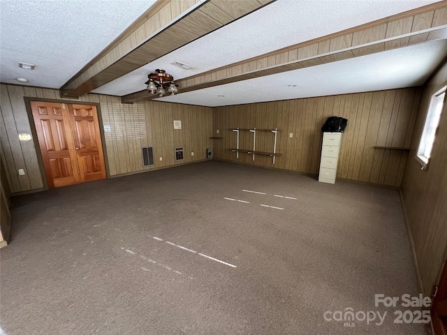 interior space featuring wood walls