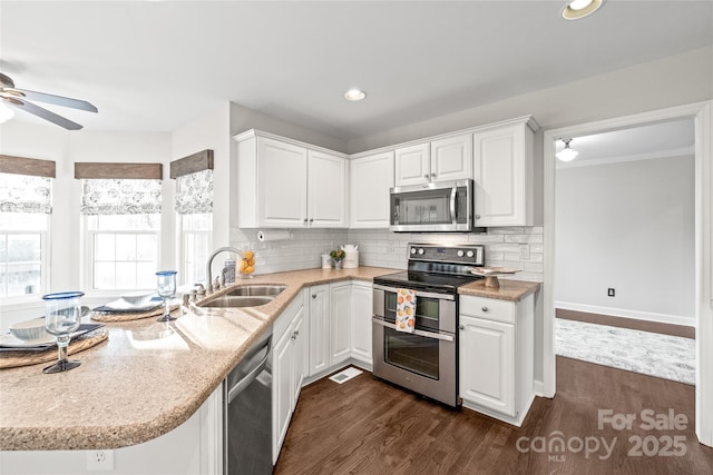 kitchen with white cabinetry, sink, appliances with stainless steel finishes, and tasteful backsplash