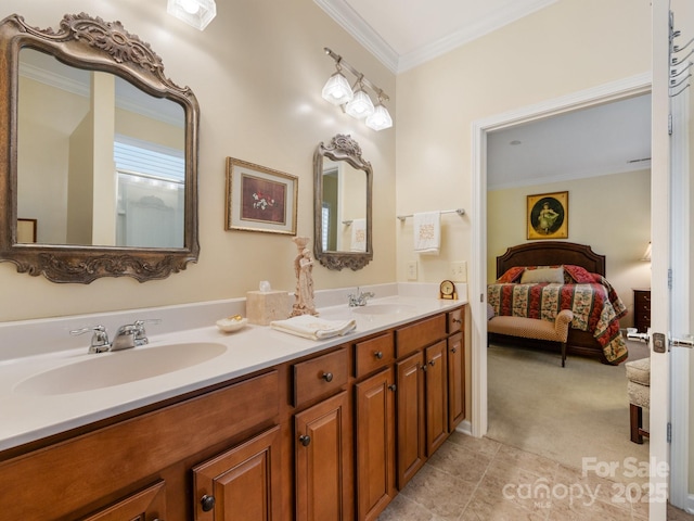 bathroom with vanity and crown molding