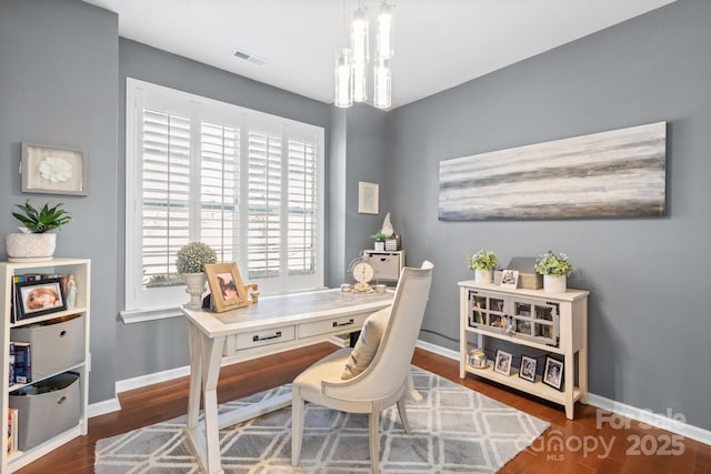 home office featuring dark wood-type flooring