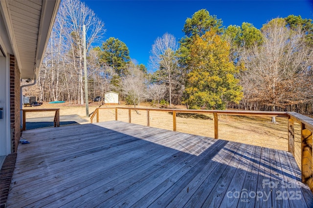 wooden deck with a storage unit