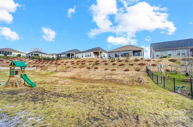 view of yard with a playground