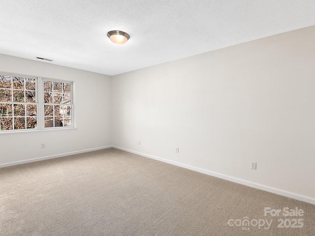 empty room featuring a textured ceiling and carpet