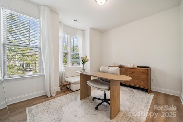 home office featuring a healthy amount of sunlight and wood-type flooring