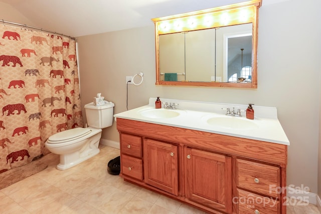 bathroom featuring vanity, toilet, and walk in shower