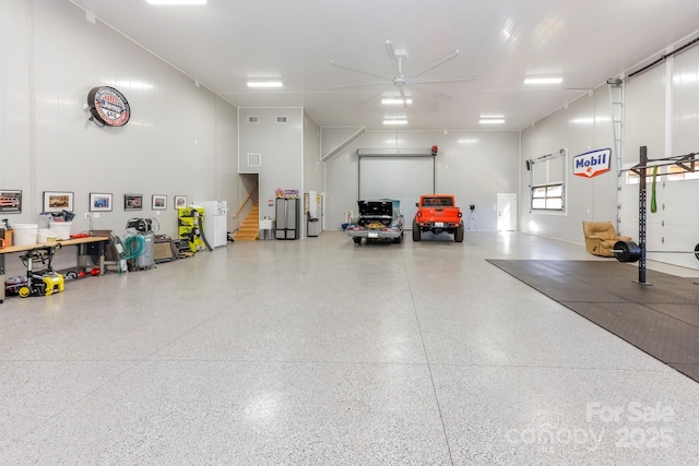 garage with ceiling fan