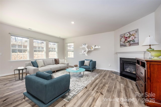 living room with light wood-type flooring