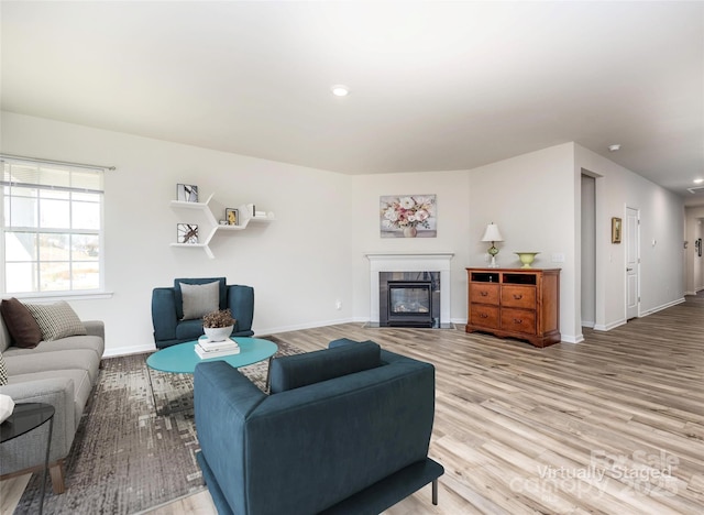 living room with light hardwood / wood-style flooring