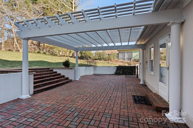 view of patio featuring a pergola