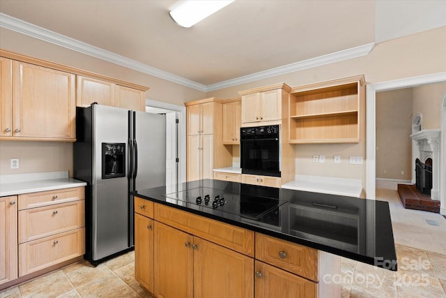 430 43rd Ave NW, Hickory, NC 28601 - kitchen with oven, stainless steel fridge with ice dispenser, light brown cabinets, and ornamental molding