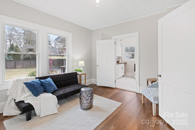 sitting room with dark hardwood / wood-style flooring