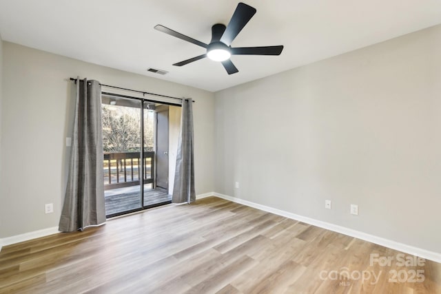 unfurnished room with light hardwood / wood-style floors and ceiling fan