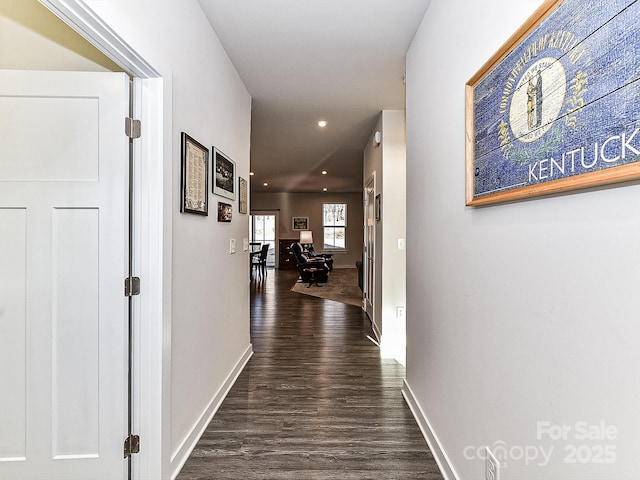 hall with dark hardwood / wood-style flooring