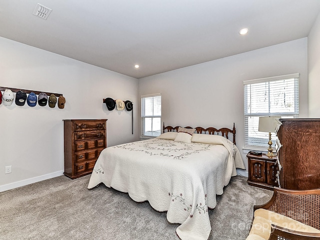 carpeted bedroom with multiple windows