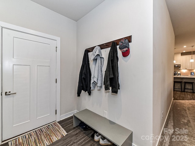 mudroom with dark hardwood / wood-style flooring