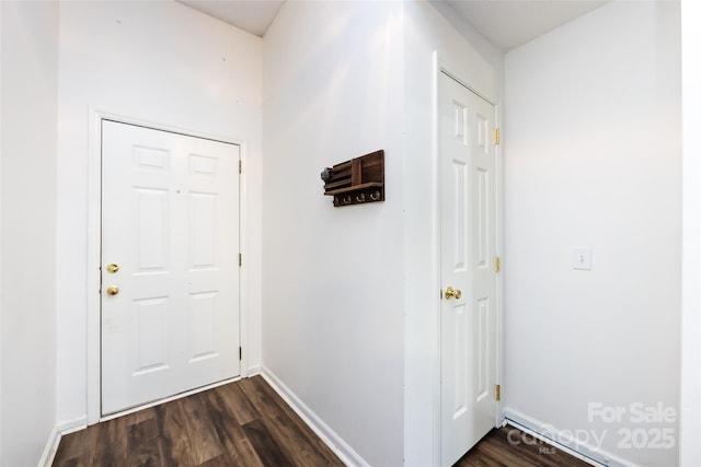 interior space with dark wood-type flooring