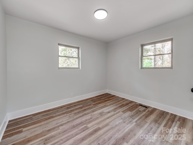 spare room with light hardwood / wood-style floors and a wealth of natural light