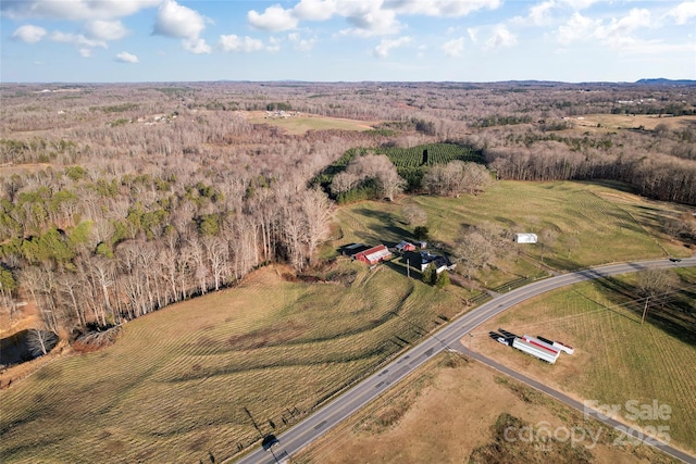 aerial view featuring a rural view