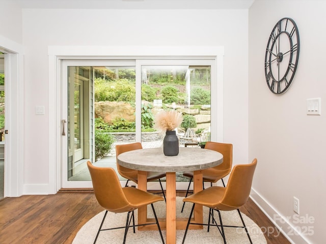 dining space featuring wood-type flooring