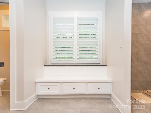 mudroom featuring a wealth of natural light and light tile patterned floors