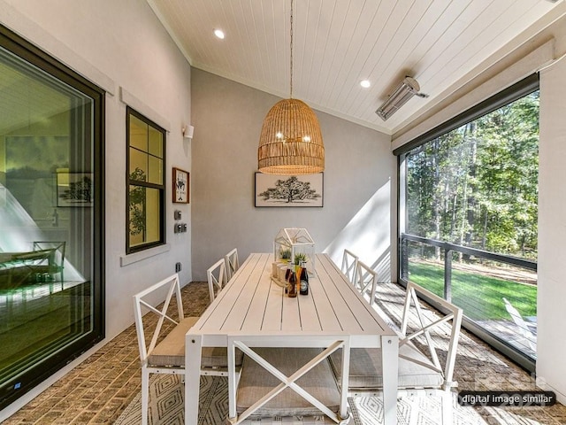 sunroom with wooden ceiling