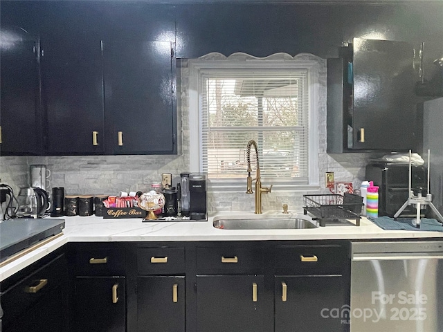 kitchen featuring decorative backsplash, sink, and stainless steel dishwasher