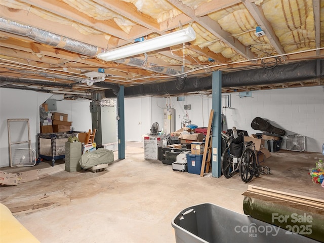 unfinished below grade area featuring water heater