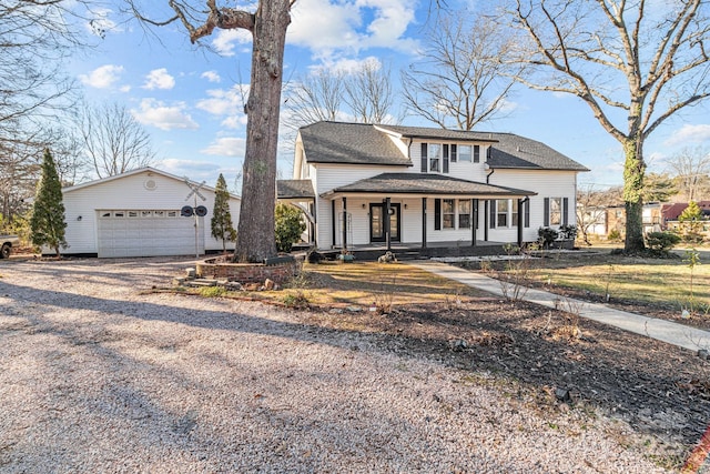 view of front facade featuring a porch and a garage