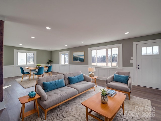 living room with dark wood-type flooring