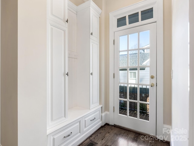 mudroom with dark hardwood / wood-style flooring