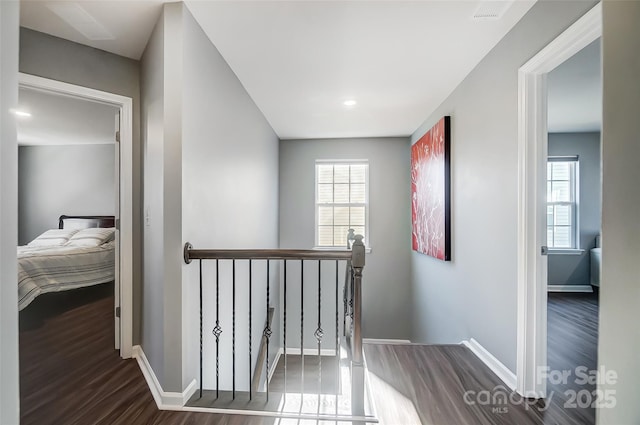 corridor featuring dark hardwood / wood-style flooring and a wealth of natural light