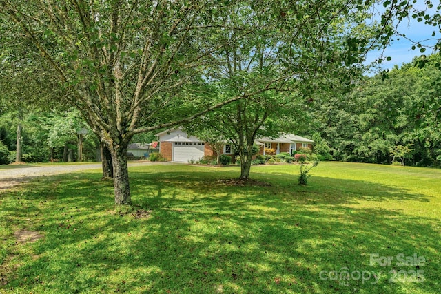 view of yard featuring a garage