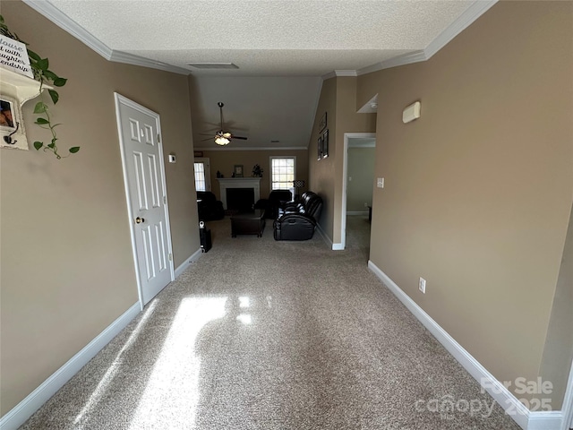 hall with crown molding and a textured ceiling