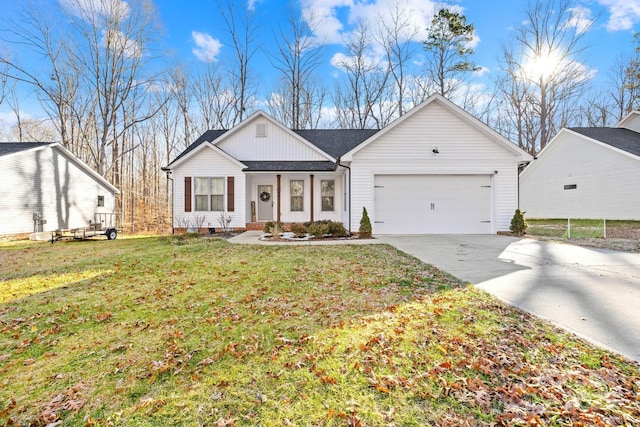 single story home with a front lawn and a garage