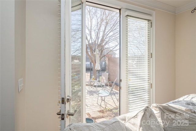 interior space featuring crown molding