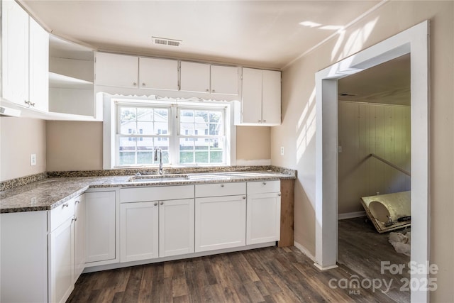 kitchen featuring sink, white cabinets, and dark hardwood / wood-style floors