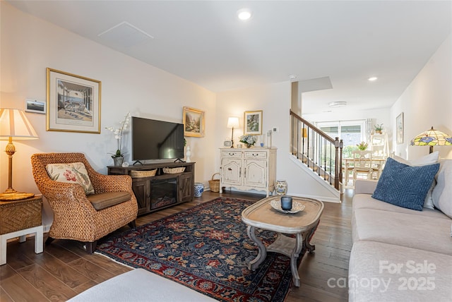 living room with hardwood / wood-style flooring