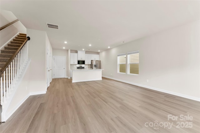 unfurnished living room with light hardwood / wood-style flooring