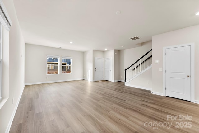 unfurnished living room featuring light hardwood / wood-style flooring