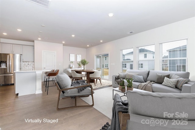 living room with light hardwood / wood-style flooring