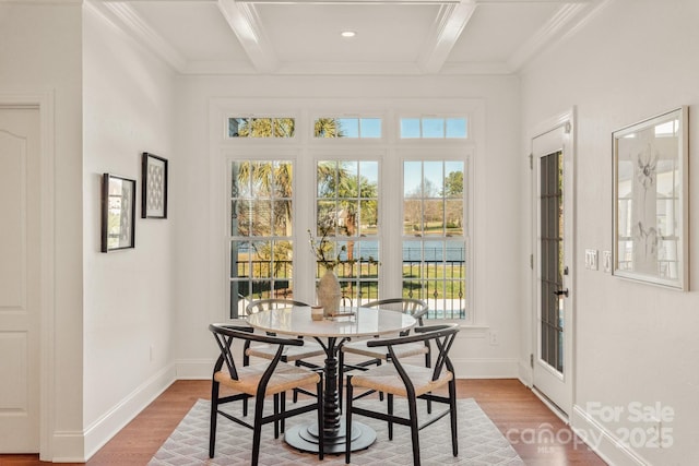 sunroom / solarium with beamed ceiling and coffered ceiling