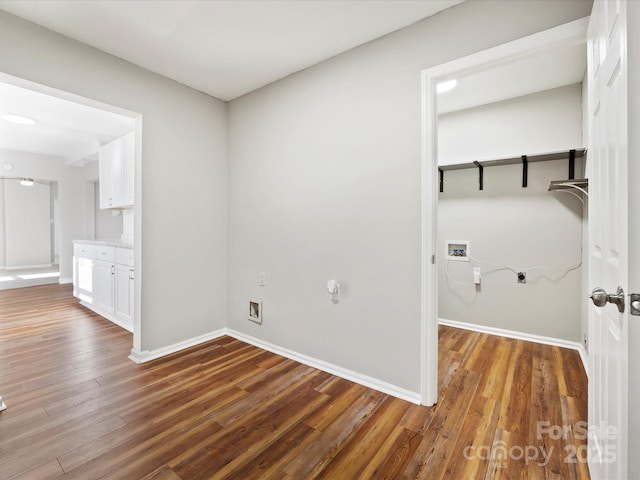 laundry area with hardwood / wood-style flooring, electric dryer hookup, and hookup for a washing machine