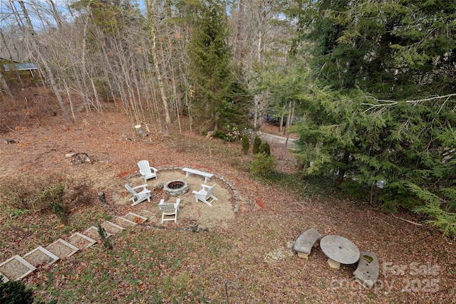 view of yard with an outdoor fire pit