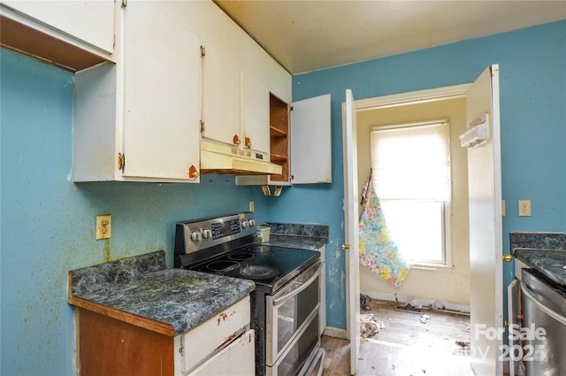 kitchen featuring white cabinetry, stainless steel appliances, and a wealth of natural light