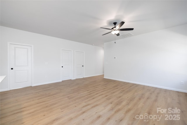 unfurnished room featuring ceiling fan and light wood-type flooring