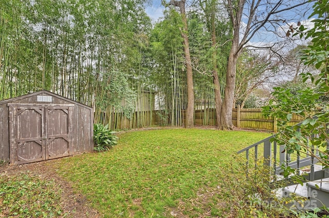 view of yard with a shed