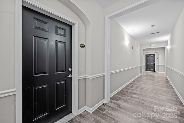 interior space with light hardwood / wood-style floors