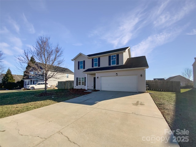 front of property with a front lawn and a garage