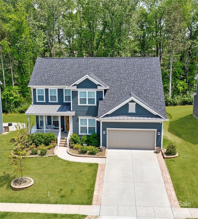 1224 Regions Blvd, Fort Mill, SC 29707 - view of front facade with roof with shingles, a front lawn, a garage, a porch, and driveway