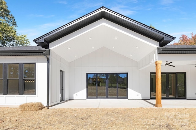 back of house featuring french doors, ceiling fan, and a patio area